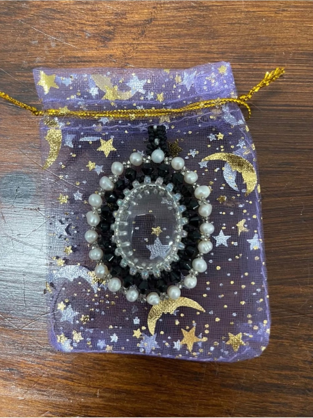 Handmade Black and Pearl Beaded Pendant Necklace